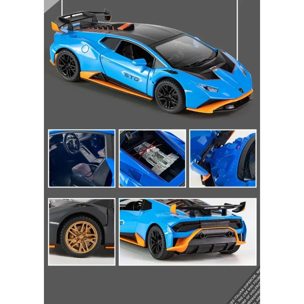 Alloy 1/24 Lambo Huracan STO Sport Car Model Diecast Toys Vehicles Sound and Light Voiture Miniature Collective Home Decoration