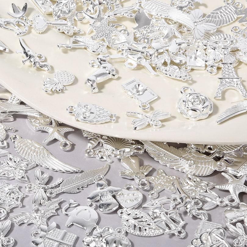 Bright Silver Color Random Mix Charm Hand Flamingo Animal Pendant Charms For Jewelry Making Supplies Handmade Bracelets Material
