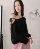 WEGO Mohair Touch Size Black Women's 2-Way One-Shoulder Knit, F,