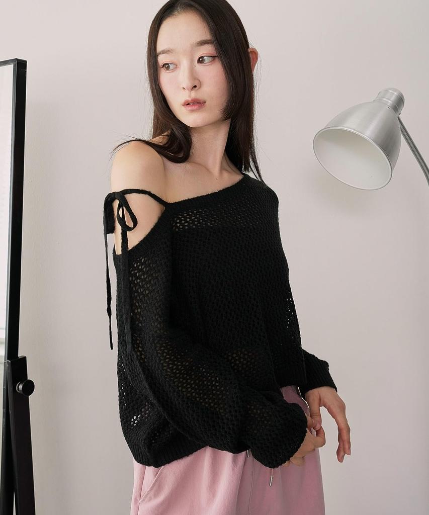 WEGO Mohair Touch Size Black Women's 2-Way One-Shoulder Knit, F,