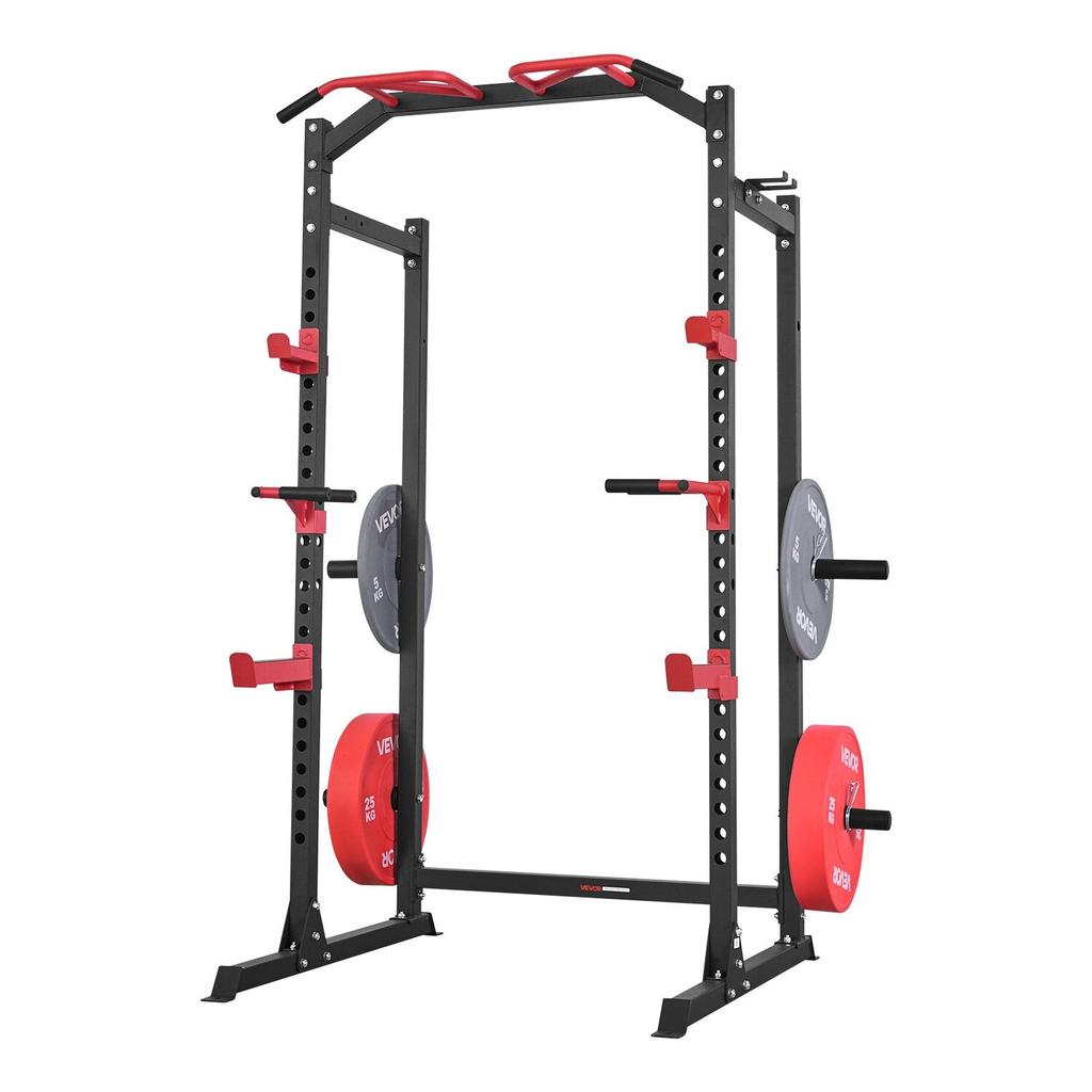 Power Cage Power Rack, Multifunctional Barbell Squat Rack with Adjustable Height, Home Gym Strength Training Workout Equipment with J-Hooks & More