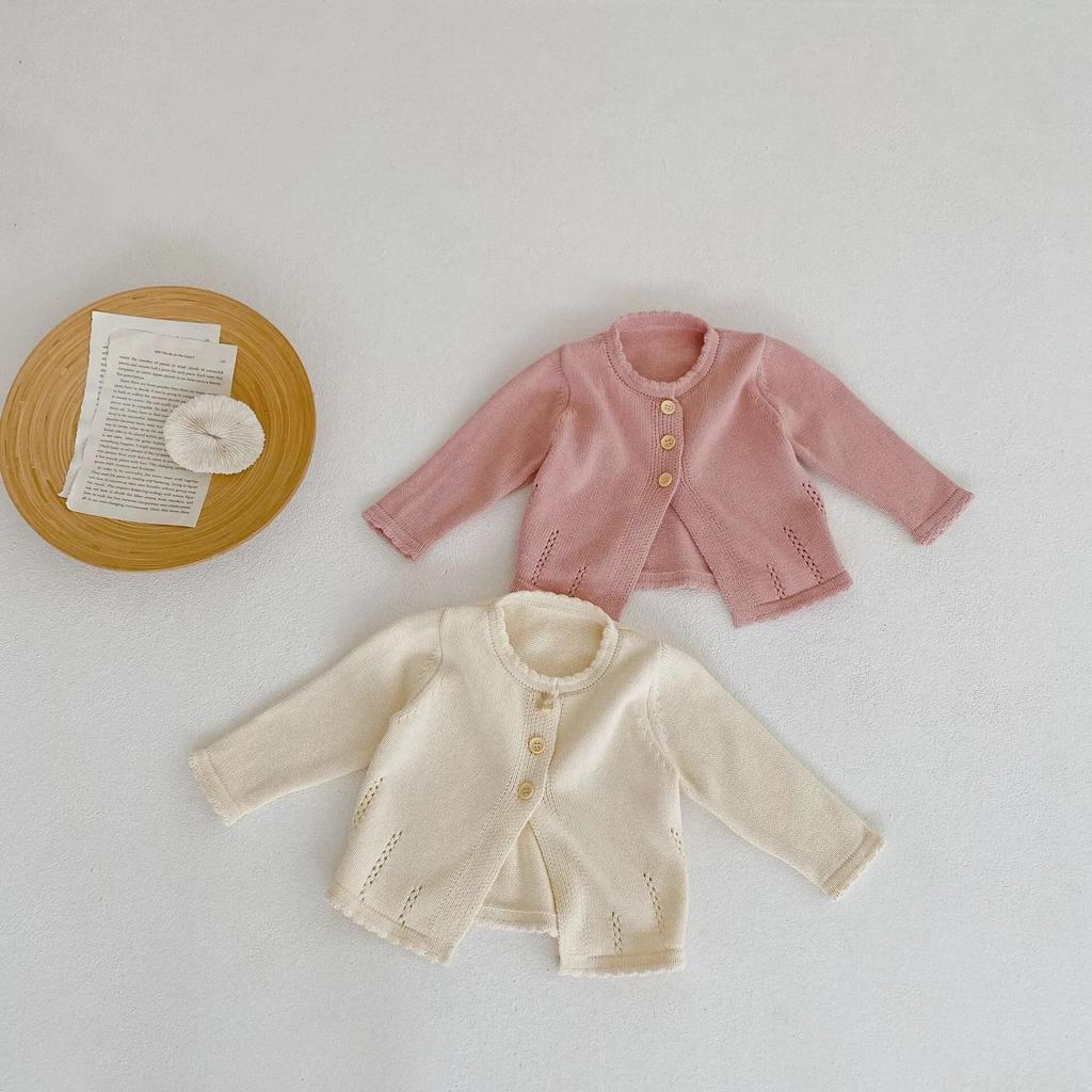2025 Autumn Sweet Knit Cardigan for Girls, Ages 0-3: Round Neck Cotton Sweater