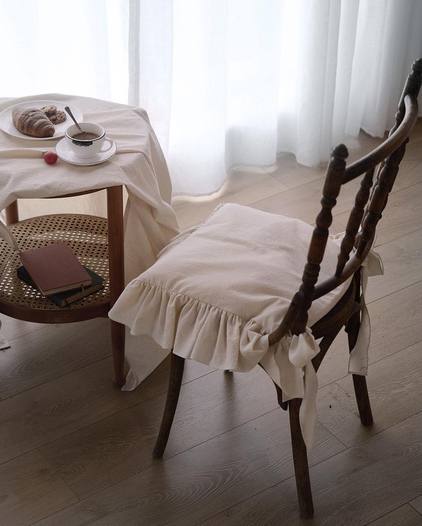 100% Cotton French Style Chair Cushion Cover Washable There Are Ruffle Strap Artistic and Creative Seat Cushion Cover Home Decor