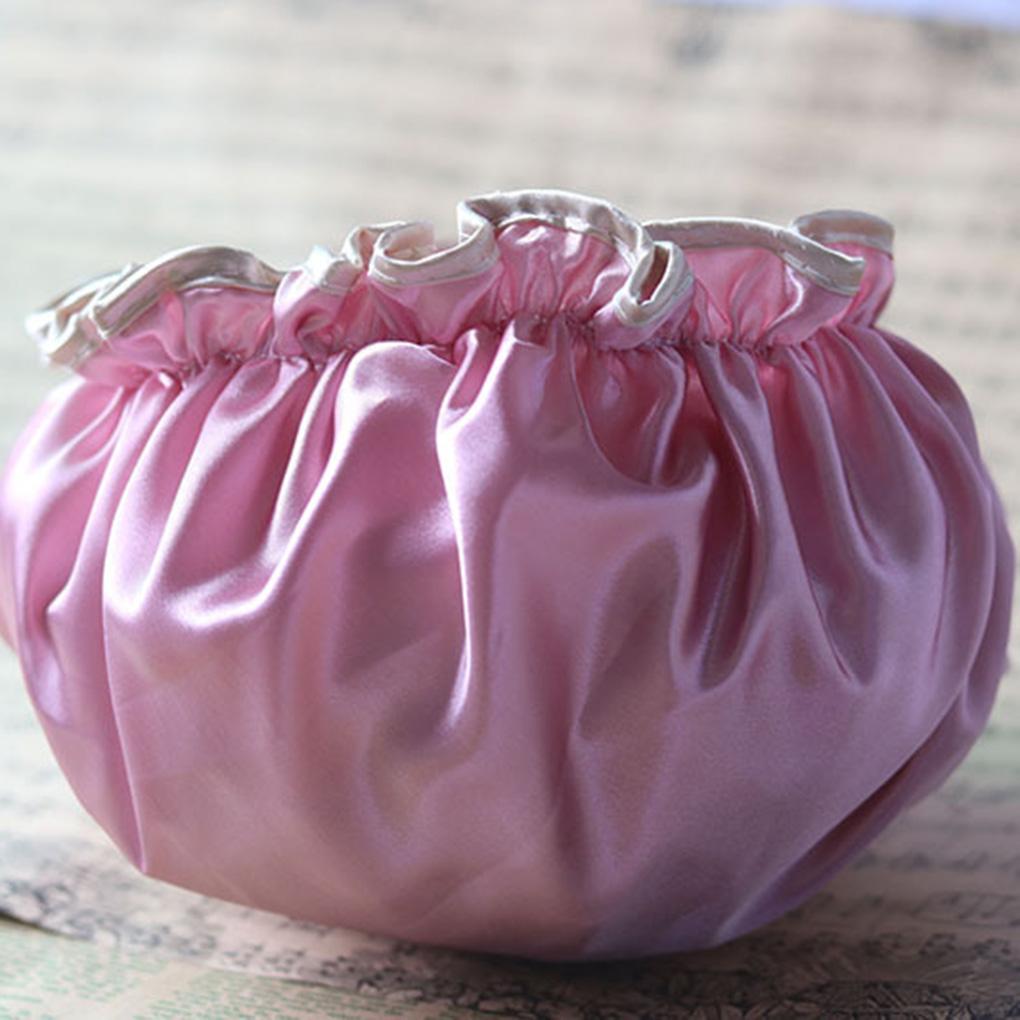 Waterproof Satin Shower Cap Elasticated Reusable Salon Hat Double Protector