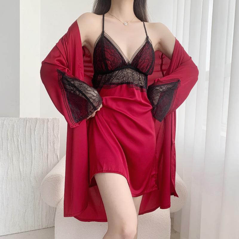 2025 Summer Luxury Satin Camisole Nightgown Set with Chest Pad - Women's Two-Piece Light Home & Outdoor Wear