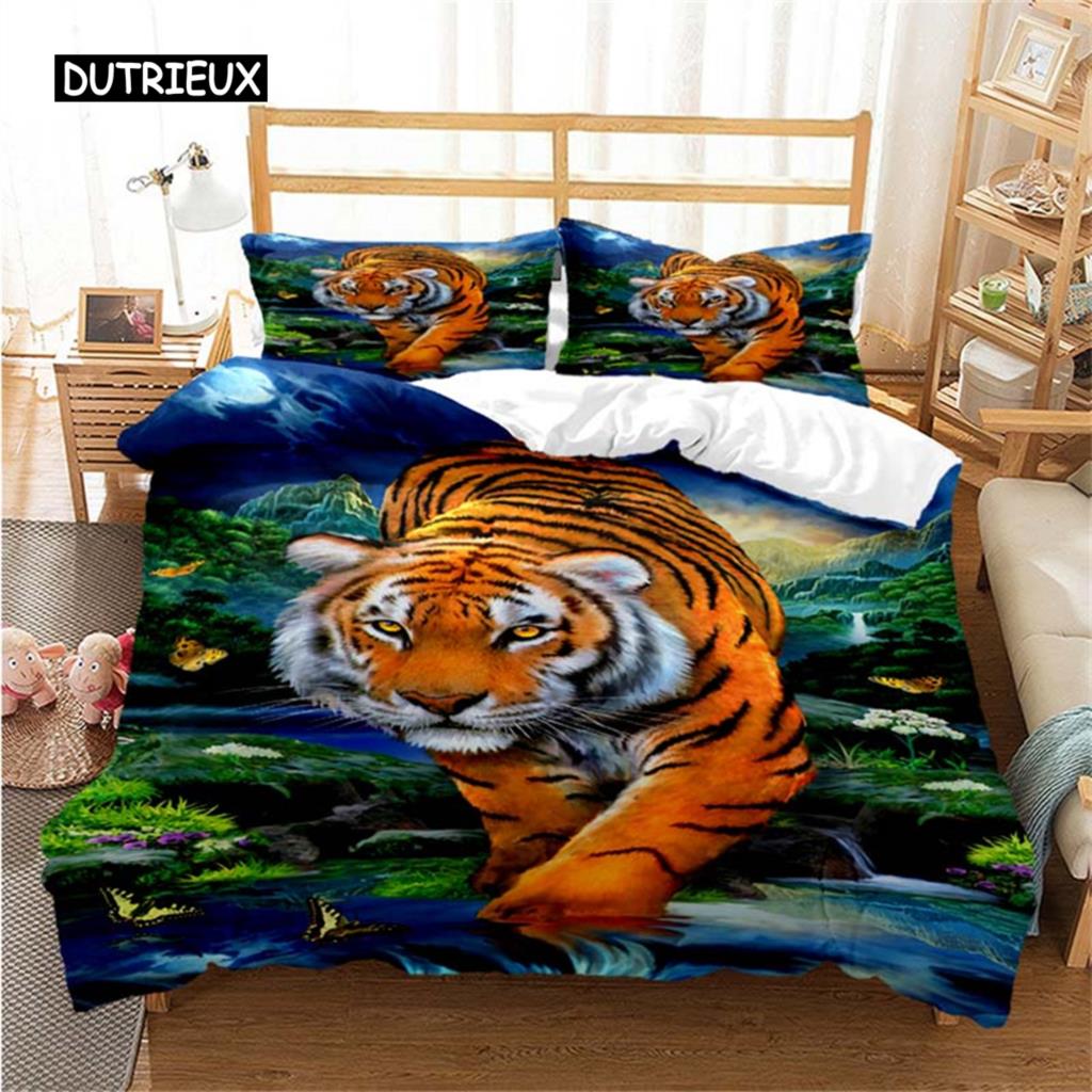 Duvet Cover Tiger Soft Comforter Cover Microfiber Animal Bedding Set Tiger Pattern Quilt Cover for Room Decor Bedclothes Bedroom