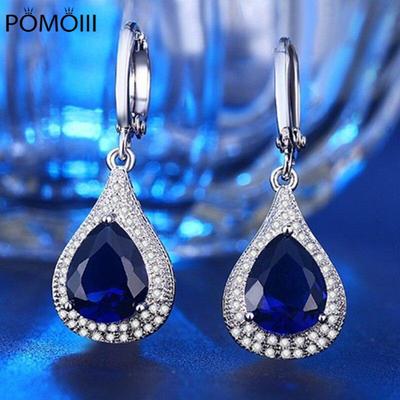 925 Sterling Silver Shiny Sapphire Zircon Earrings for Women Silver Jewelry Dangle Drop Earrings
