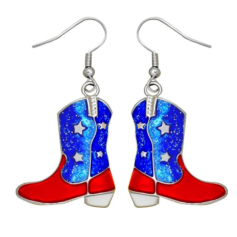 American Independence Day Earrings USA Winged Butterfly Diamond-encrusted Boots Oil-drip Pendant Earrings