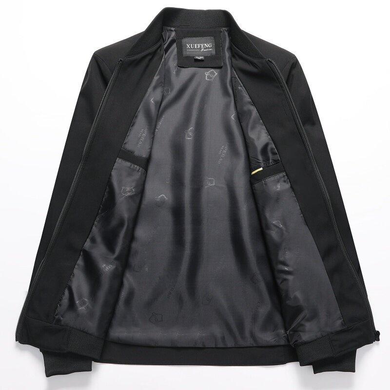 Spring and Autumn Jackets for Men's Business Casual Pocket Zipper Jacket Round Collar Daddy's Solid Color Jacket Middle-aged Men's Clothing