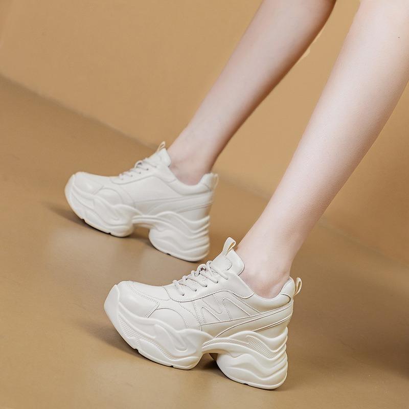 Autumn New Slope Heel Muffin Thick-soled White Shoes Casual and Thin Inner Height Increase Small Women's Shoes Tide