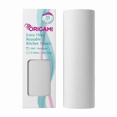 Origami Reusable Kitchen Towel Roll – 25 Sheets, Washable Up To 2,500 Times |Hygienic Non‑Woven Dish Cloth Alternative for Cleaning Tough Stains