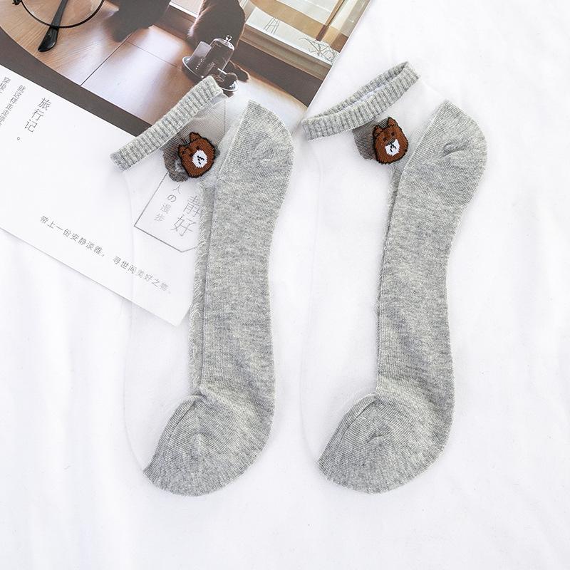 1Pair Of Transparent Lace Crystal Socks Breathable Ultra-thin Ankle Socks Summer Girl Stretch Socks
