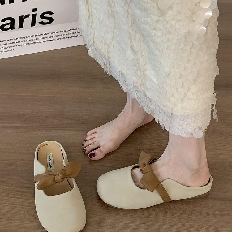 Flat-bottomed bag head half slippers women's shoes wear new spring and summer pregnant women lazy half tray gentle evening cool slippers