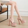 Ladies Pink Heels Fashion Chunky High Heel Platform Sandals Square Toe PVC Bowknot Crystal Ankle Strap Women's Dress Shoes 35-42