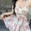 Summer Gentle Wear Women's New Korean Version of Fashion Irregular Floral Suspender A-word Skirt Two-piece Set