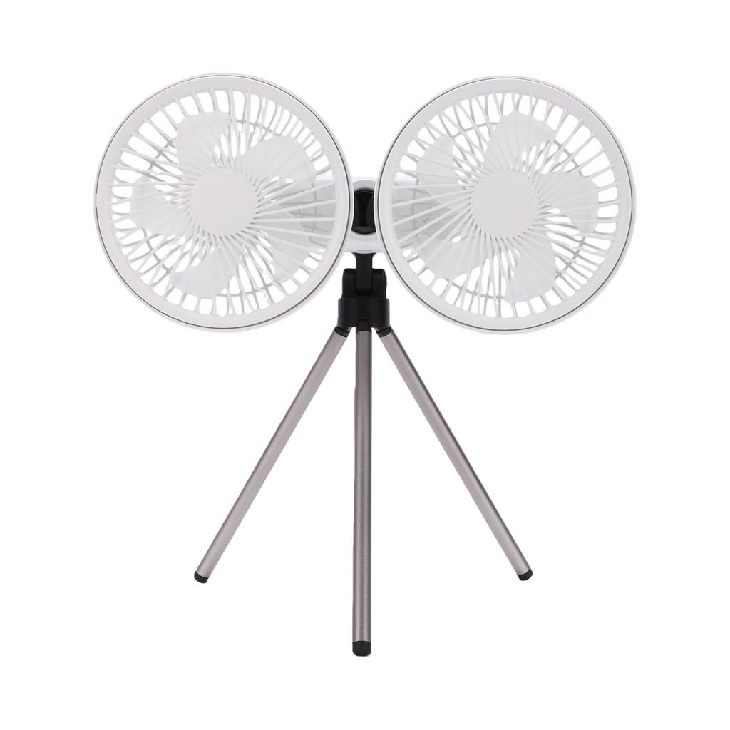 Dual Head Desk Fan with Tripod USB 3 Speeds Multi Angle Adjustable Outdoor Desk Fan for Camping Fishing Picnic