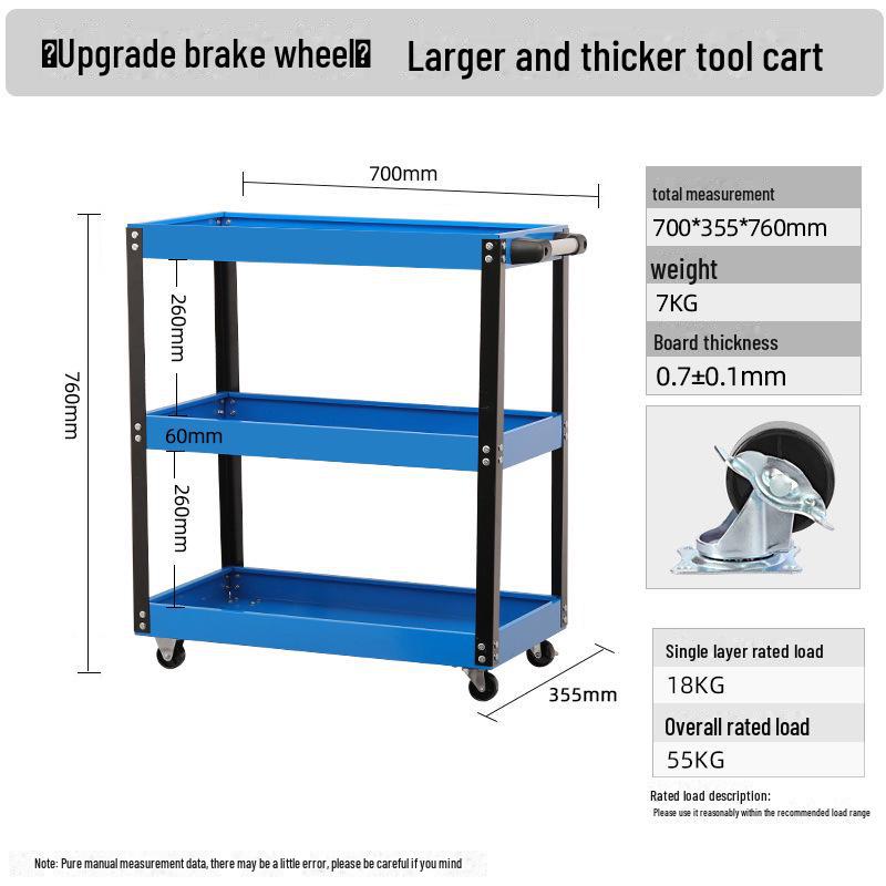 "Green Forest Utility Cart: Three-Layer Tool Trolley & Flatbed for Auto Repair & Beauty Supplies"