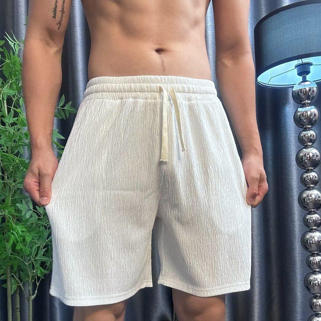 

Мужские повседневные шорты высокого класса с эластичной талией и текстурой коры XL бежевый