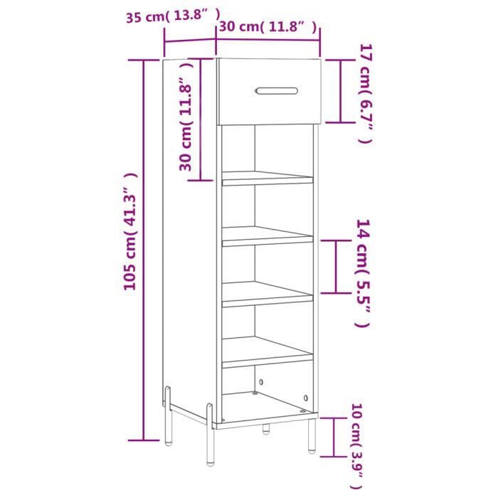 VidaXL Armoire à chaussures noir 30x35x105 cm bois d'ingénierie 829685