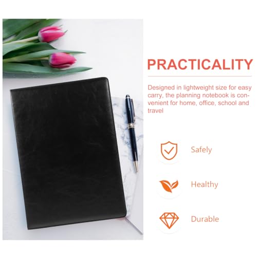 STOBOK A4 Business Notebook, 192 Pages, Large Capacity, Thick Ruled, PU Leather Hardcover, Diary, Minutes, Planner, Schedule Management, Simple and St