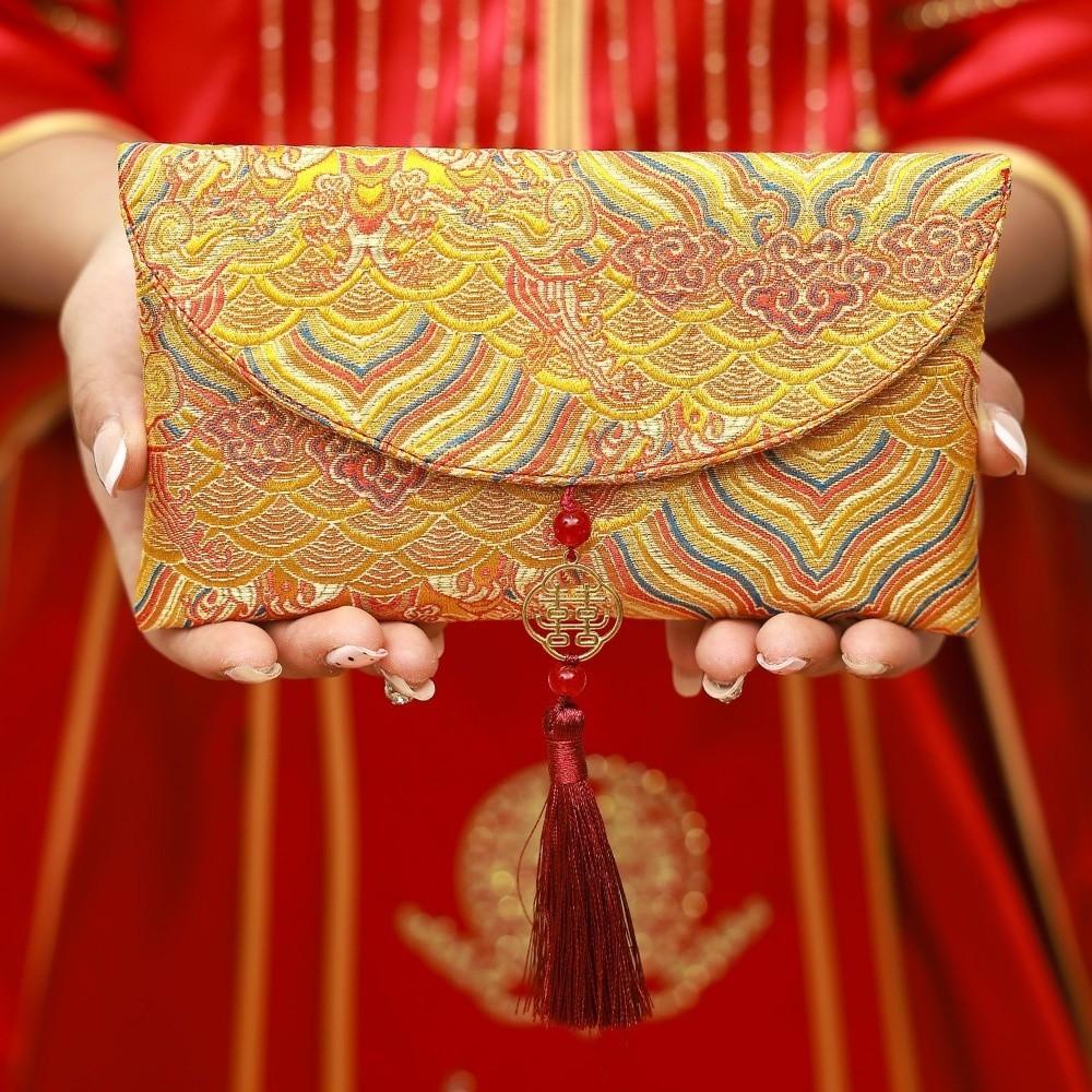 Traditional Spring Festival Red Envelope Embroidered Polyester Wedding Hongbao Thickened Tassel Lucky Money Packet