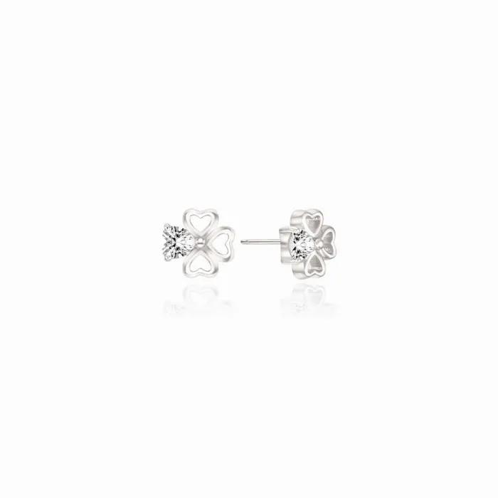 [ON] Silver Tiny Heart Clover Earrings MEM22074