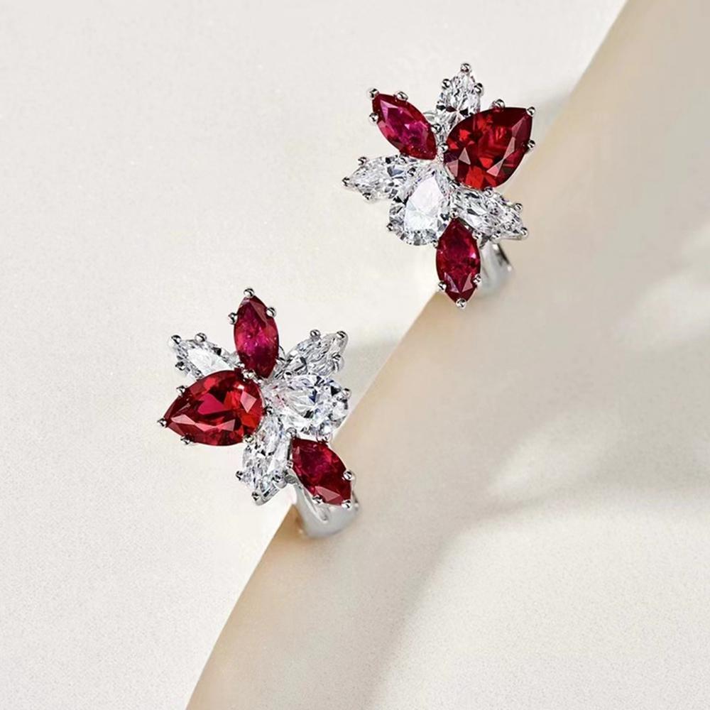 WUIHA 100% 925 Sterling Silver Sparkling Pear Marquise Cut Ruby High Carbon Diamonds Gems Ear Studs Earrings Fine Jewelry Gifts