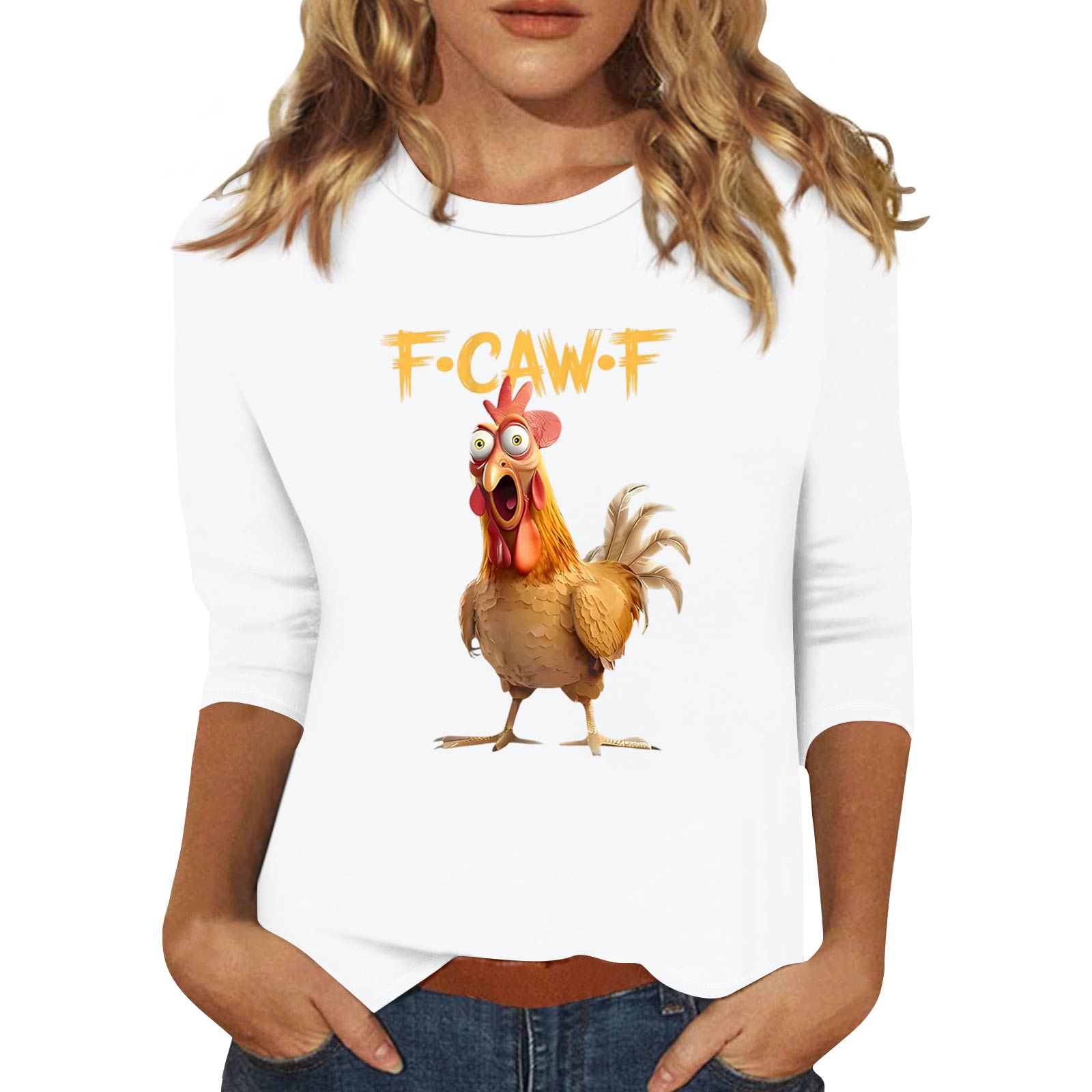 

Женская модная повседневная футболка с рукавом три четверти и принтом на шее XL белый