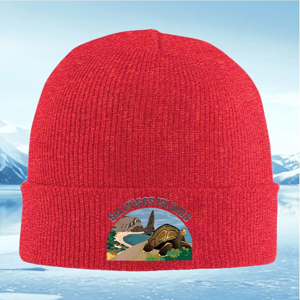 Galapagos Turtle Seascape Illustration Islands Unisex Women Unisex Knitted Hat Beanie Pullover Cap Winter Thermal Warm Christmas Ou