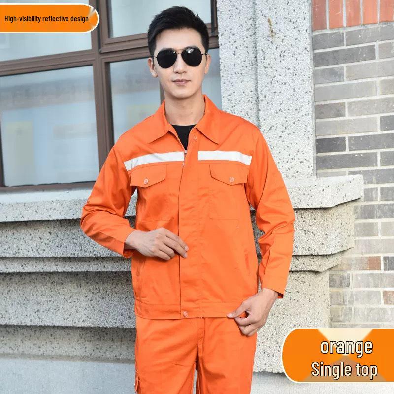 Reflective Polyester Cotton Workwear Set - Durable, Dirt-Resistant Clothes for Spring and Autumn Construction and Workshop Use