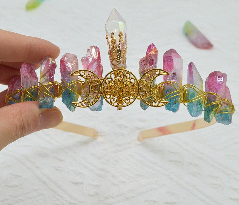 Gold Electroplated Crystal Moon Crown Hairband