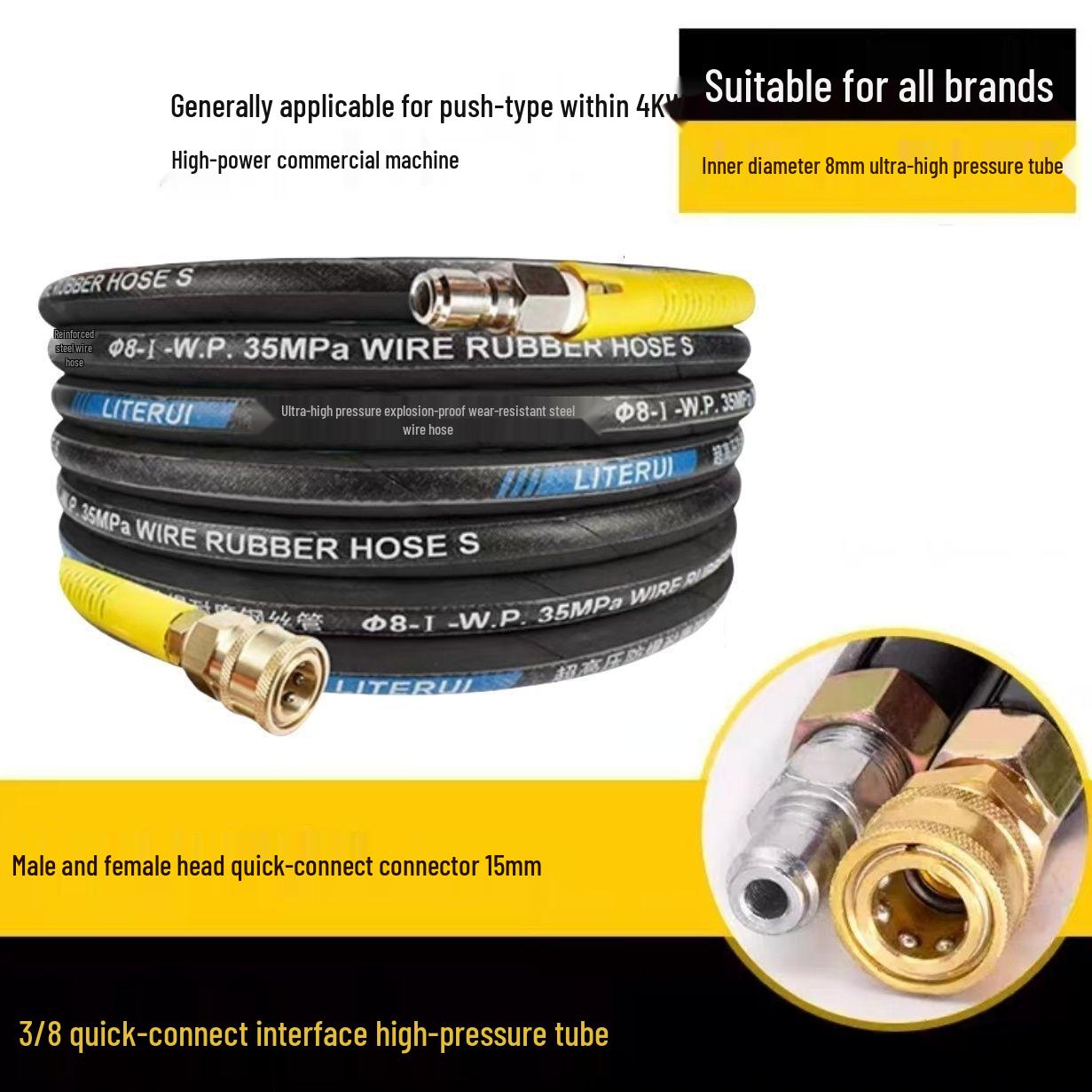 Green King 3/8  High-Pressure Car Washer Hose with Quick-Connect & Explosion-Proof Double-Layer Steel Wire