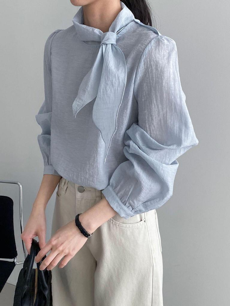 Early Spring French Style Ribbon Shirt - Women's Elegant Slim Fit Top