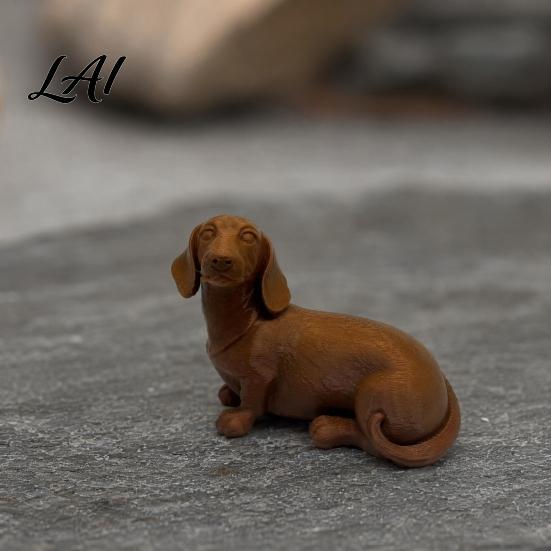 Künstlerisches Haustier-Gedenkgeschenk 3D-gedruckte Dackel-Skulptur Miniatur-Hundefigur Matt Handgefertigter Stil Figurenoberfläche Statue Ornament