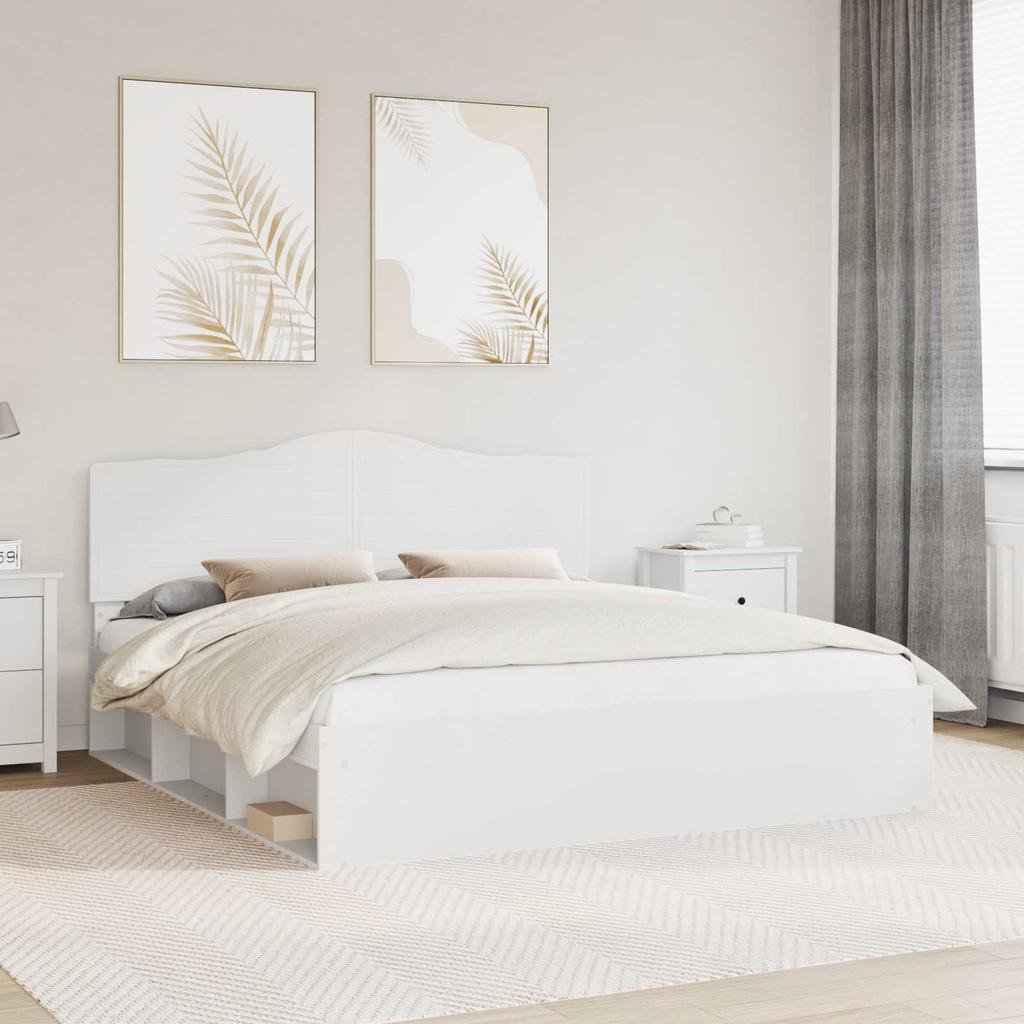 White Bed Frame with Headboard 200 x 200 cm Solid Pine Wood