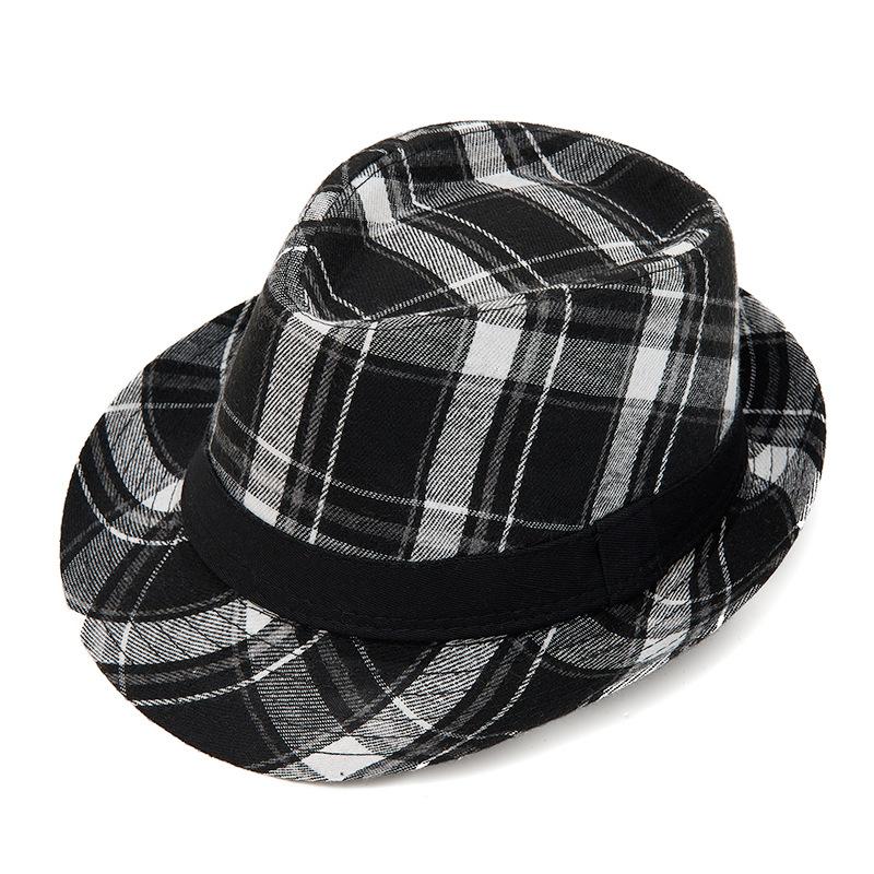 Клетчатая джазовая шляпа мужская весна осень зима британский ретро изогнутая джентльменская шляпа для среднего и пожилого возраста маленький цилиндр серый
