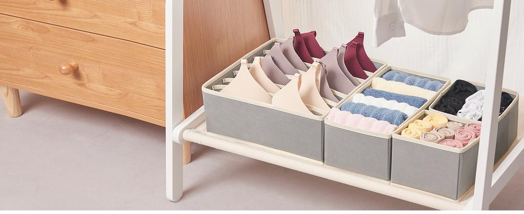 Wardrobe drawer organizer, 4-in-1 foldable compartment underwear set