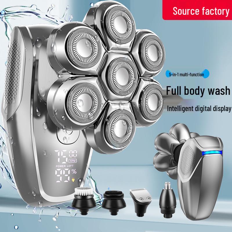 Seven-Head Digital Display Electric Bald Head Shaver: 5-in-1 Multi-Function Razor