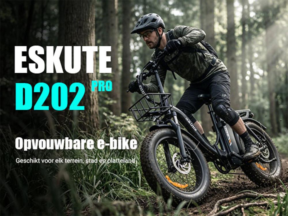 Electric Bicycle Eskute D202 20" Tire 250W Motor City Foldable E-Bike 48V 20.8Ah Dual Disc Brakes 7 Speed Max Load 150Kg