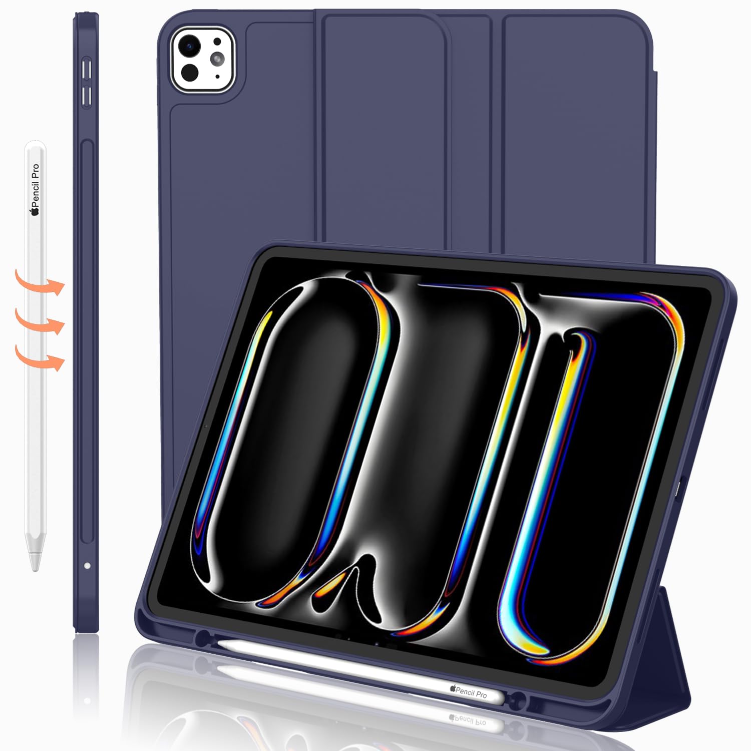 

Case for iPad Pro 11 13 Air 11 13 M5 M4 M3 Mini with Pen Holder 360 Degree Protective Stand Cover Auto Wake Sleep iPad Mini 7 фиолетовый