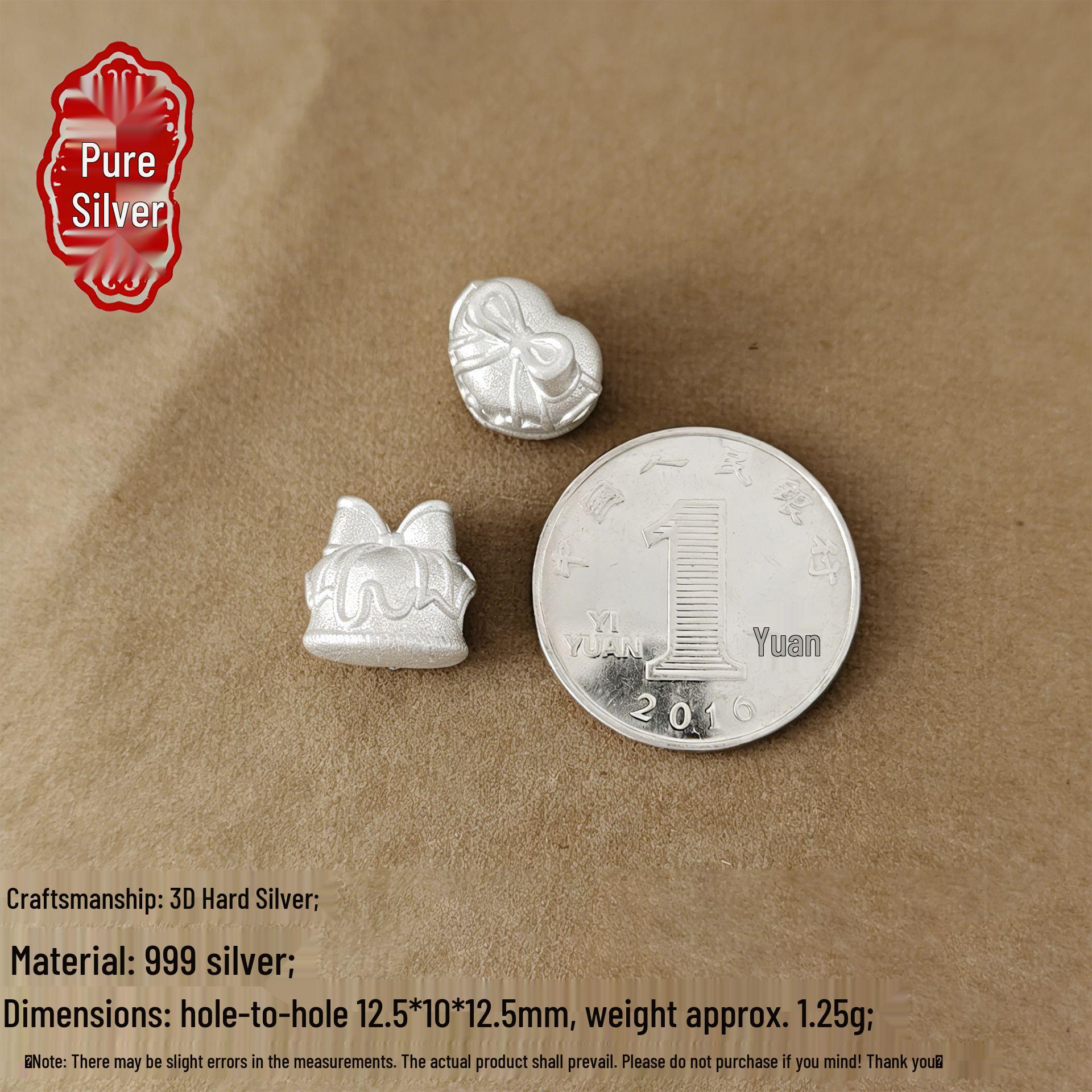 S999 Sterling Silver Bowknot Heart Cake Charm Beads - 3D Luxury Handmade Jewelry Accessories 999 Sterling Silver; Single Unit Price