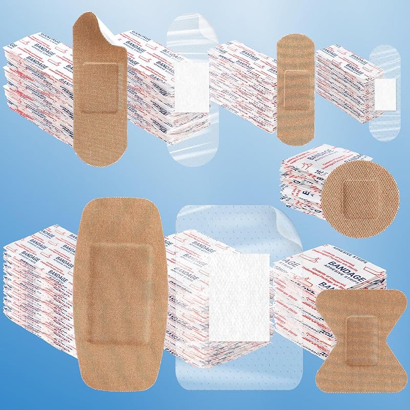 Geiserailie 300 Pcs Adhesive Bandages Family Variety Pack Fabric and Waterproof Assorted Bandages Bulk Sterile Individually Wrapped Bandages for Clear and Fabric Bandage