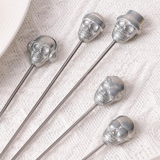 Skull Cocktail Picks Reusable Olive Skewers Martini Garnish Sticks Stainless Steel Toothpicks for Drinks Appetizers Bar