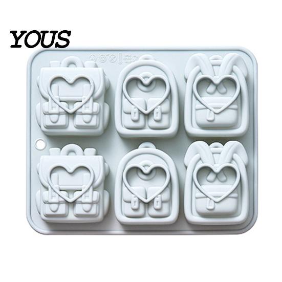 Nonstick Silicone Bakeware Backpack Mold, 6 Cavity School Bag Shape Baking Tool, Chocolate Jelly Candy Maker Durable Flexible Tray for And