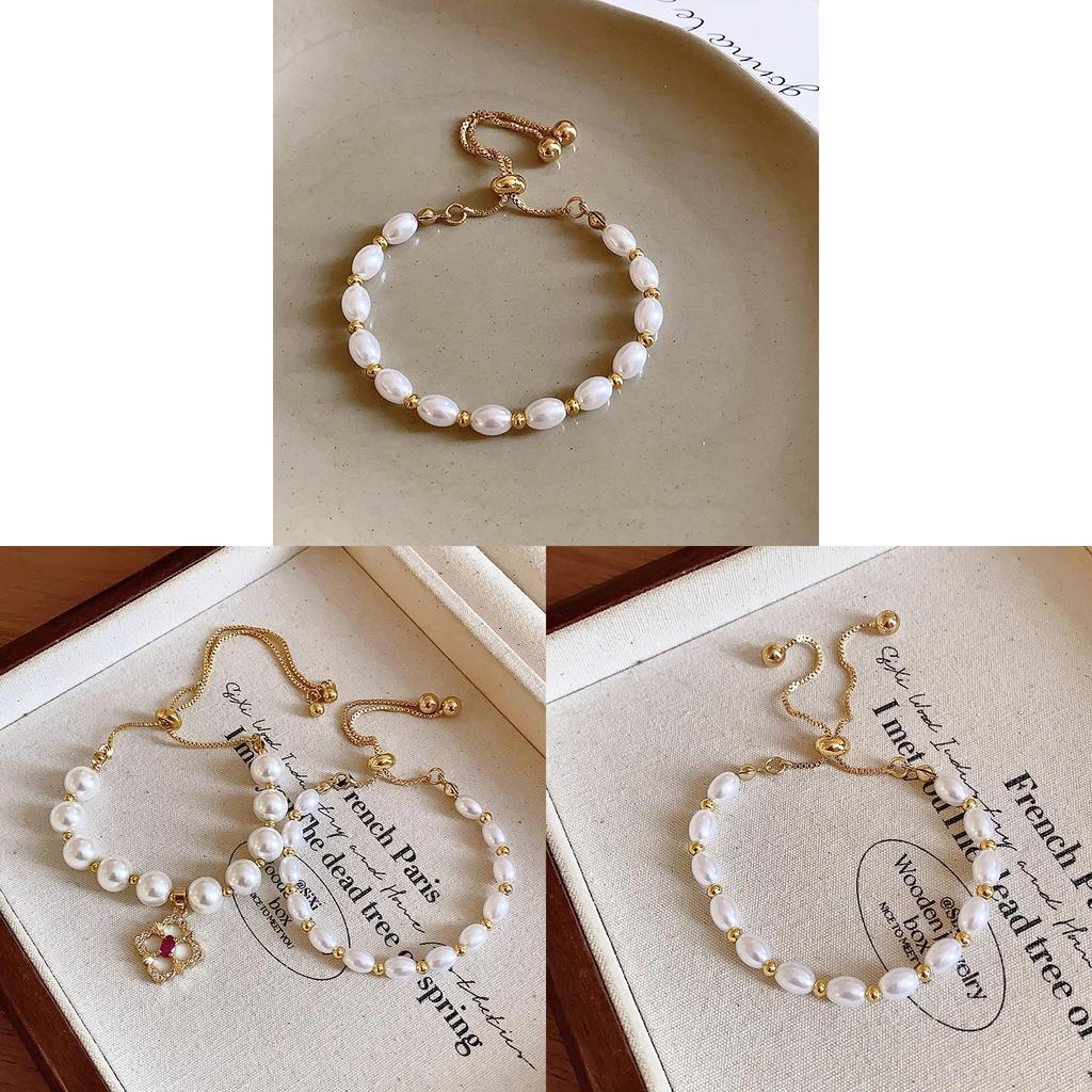 French Vintage Geometric Pearl Bracelet With Gold Plating For Womens Gift