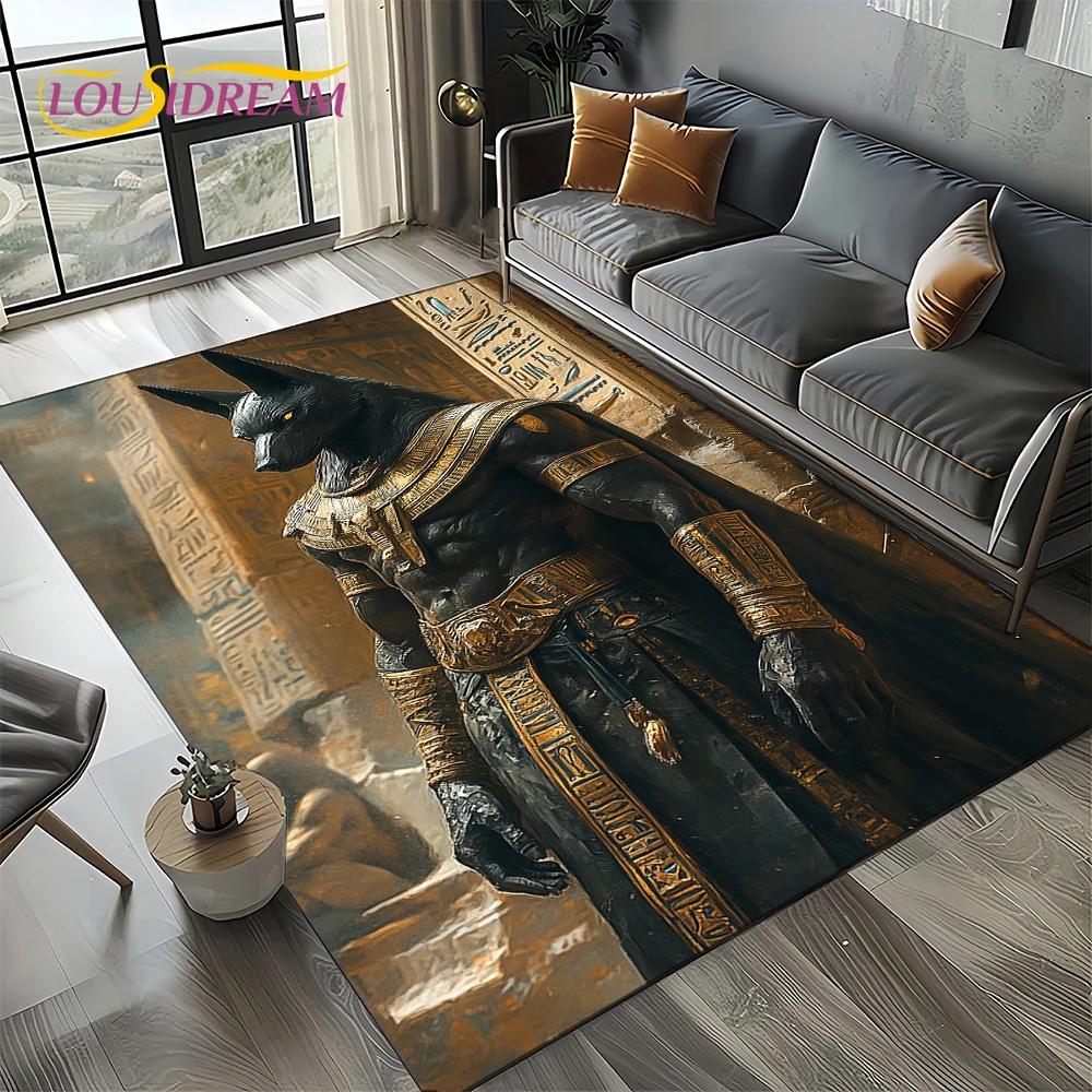 3D Retro Ancient Egypt Death Anubis Pharaoh Horus Mythology Carpet Rug for Living Room Bedroom Home Sofa,Kids Non-slip Floor Mat