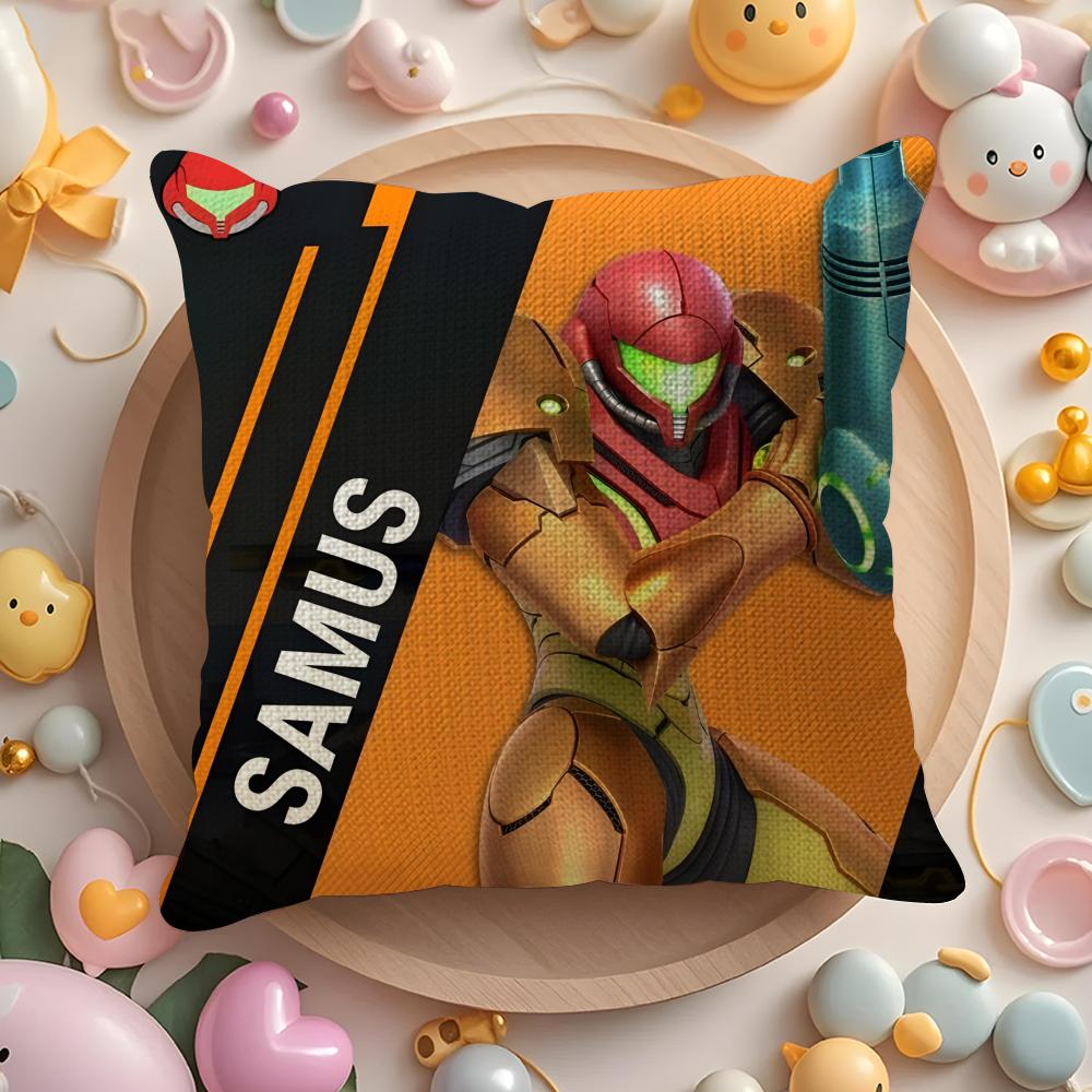 Game M-Metroid Cool Soldier Pillow Case Pattern Printed Pillowcase for Living Room Sofa Cushion Cover & Bedroom Decor