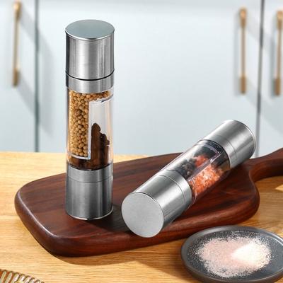 Adjustable Double Compartment Pepper Grinder with Large Bottle Mouth Manual Pepper Grinder Seasoning Bottle Kitchen Supplies