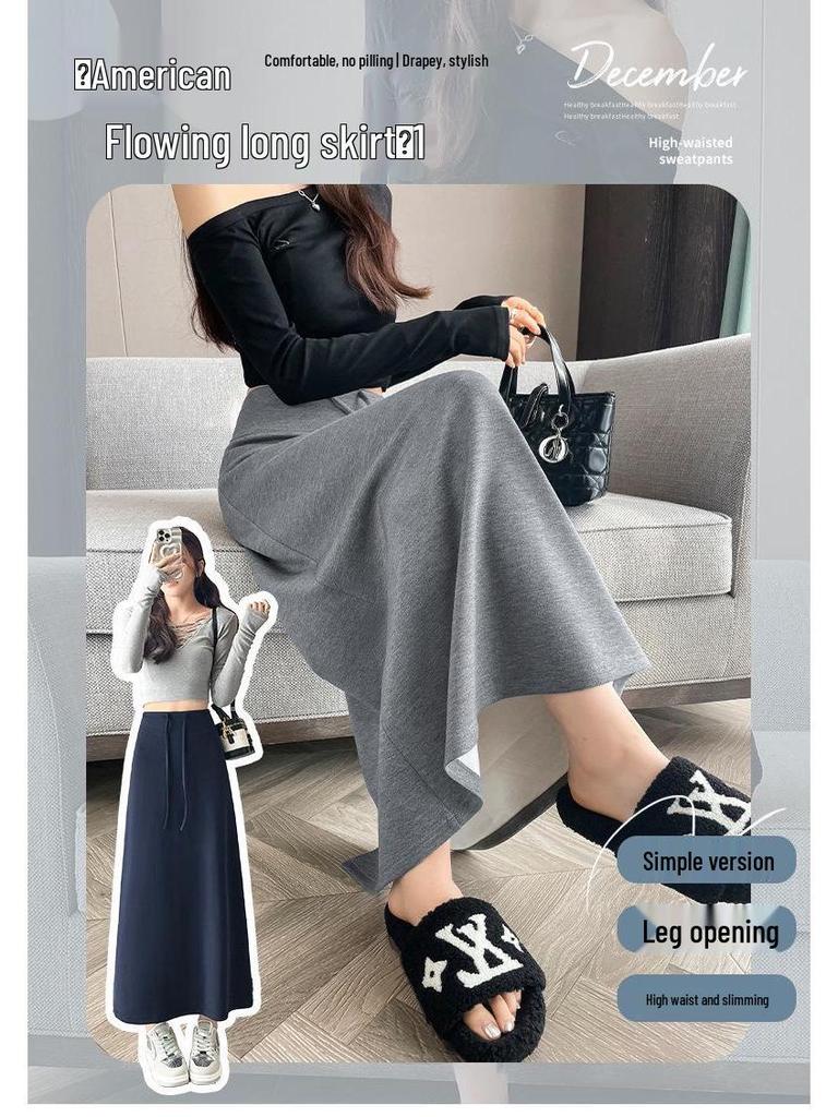 Autumn 2026 Casual Drawstring High Waist Slimming Slit Pencil Skirt