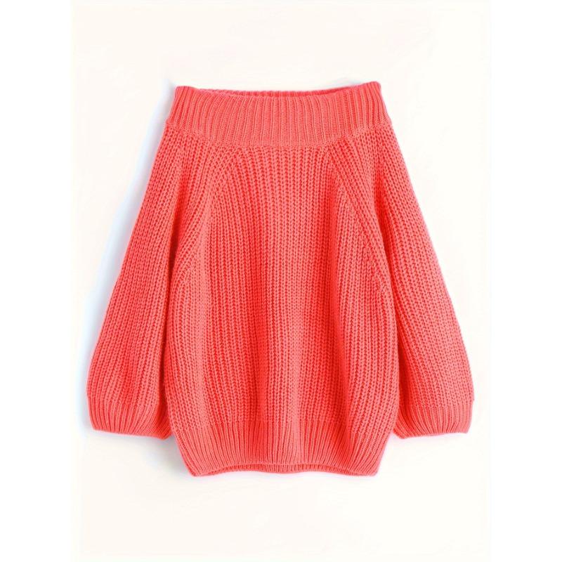 

Зимний женский утолщенный сексуальный пуловер с однотонным воротником, свитер, свободные топы, толстый вязаный свитер с рукавами-фонариками S красный